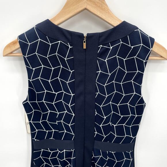 DONNA MORGAN NWT Navy Geometric Sleeveless Sheath Dress // 0 - Picture 7 of 10